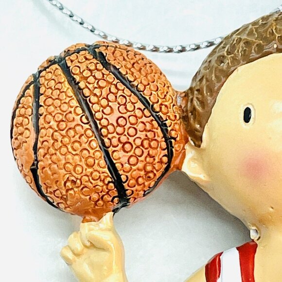 Christmas Ornament Cute Boy Basketball Player White Jersey #3 Hand Painted - Picture 5 of 9